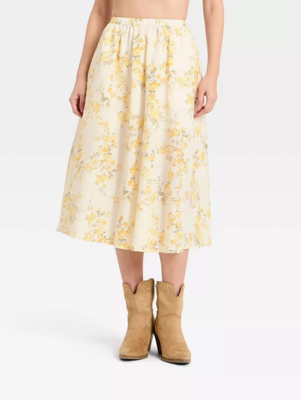 A New Day Yellow Floral Midi Skirt with Side Pockets XXL NWT